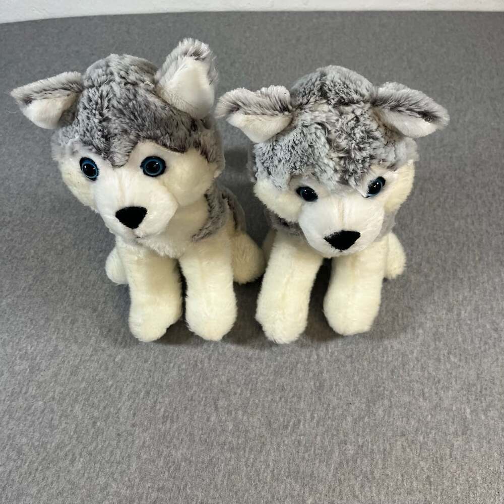 2-Classic Toy Co Inc Gray White Husky Dog Stuffed Animal Plush Toy Set of 2